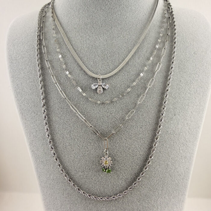 4 ZINCIRLI ÇELİK KOLYE (60+5 CM)